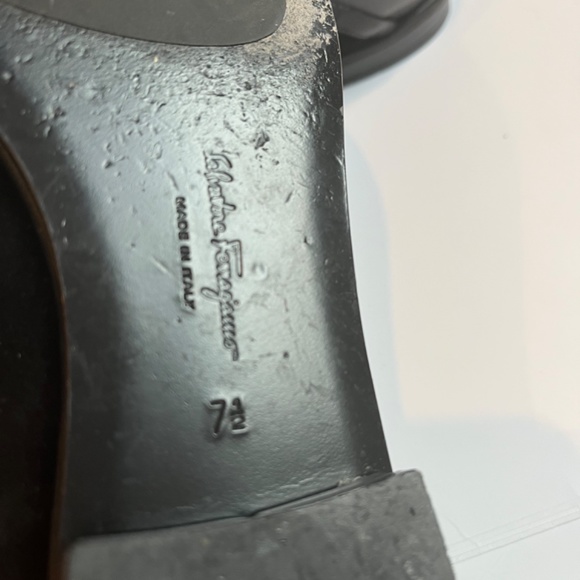 SALVATORE FERRAGAMO Lana Gancini Square Toe Block heel Loafers Black Gray Shoes - Picture 12 of 15